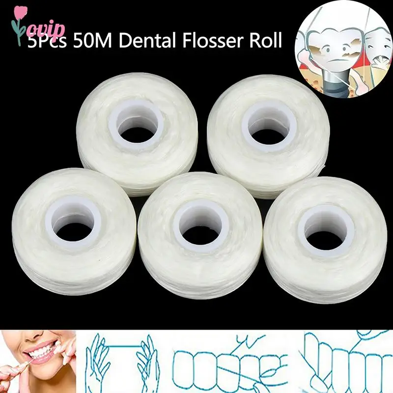 

5Rolls 50m Dental Flosser Oral Hygiene Floss Teeth Cleaning Mint flavor Tooth Wax