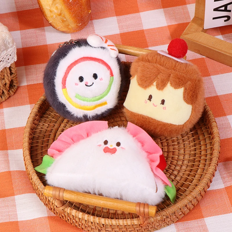 Sushi Plush Toy Keychain Cartoon Sandwich Bread Soft Stuffed Doll Pendant Car Key Ring Backpack Bag Decor Kid Gift