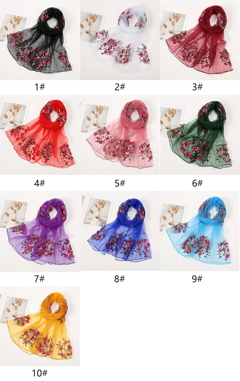 New Lace Flower Embroidery Scarf Women Soft Headscarf Muslim Hijab Shawls Foulard Beach Shawls Head Wraps Bandana