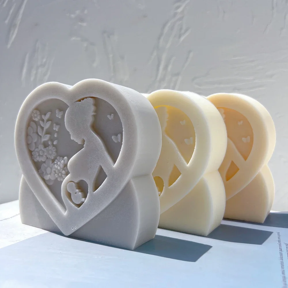 Heart Shaped Pregnant Body Candle Molds Figurine Mother Silicone Mould Minimalistic Home Decor MOM Gift Soy Wax Mold