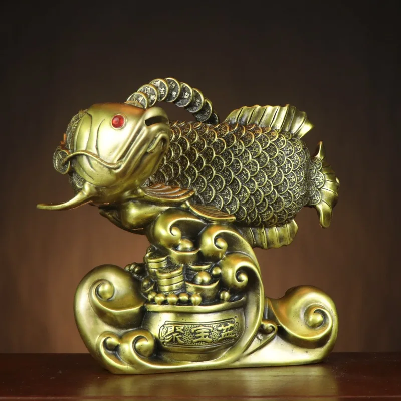 Brass Golden Dragon , Treasure Bowl , Goldfish Ornament For Home And Shop, Copper Fish Symbolizing Abundance Year After