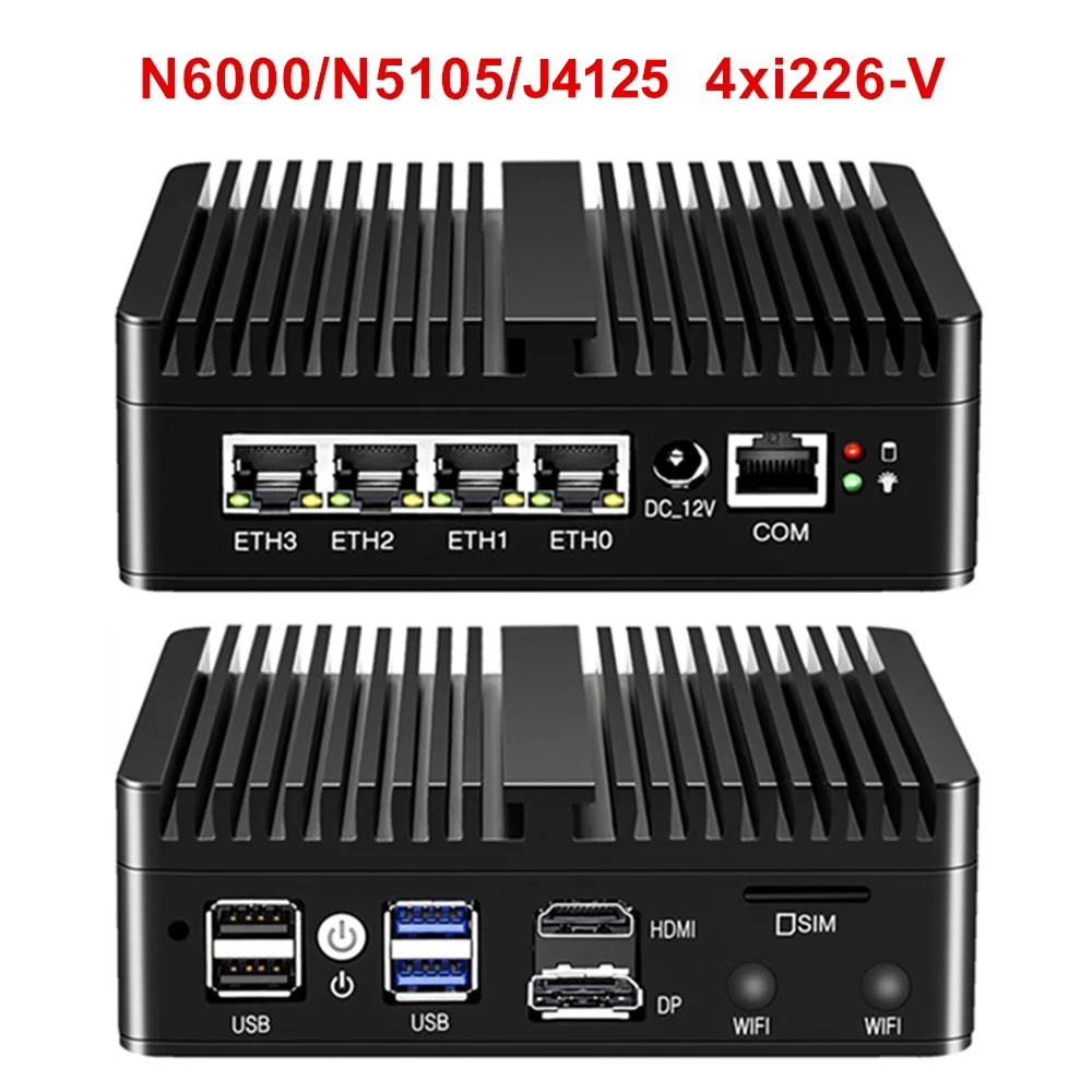 인텔 방화벽 라우터, 12 세대 인텔 N100 N5105 N6000 J4125 4x2.5G i226 LAN NVMe 산업용 팬리스 미니 PC OPNsense PVE ESXi