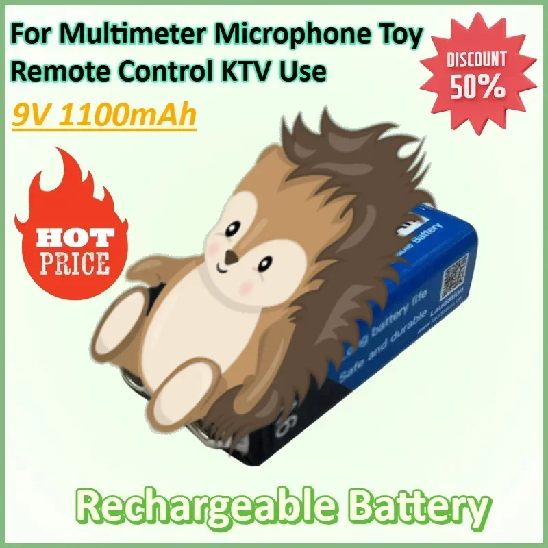 

9V 1100mAh Li-ion Rechargeable Battery Type-C Battery 9V USB Lithium for Multimeter Microphone Toy Remote Control KTV Use