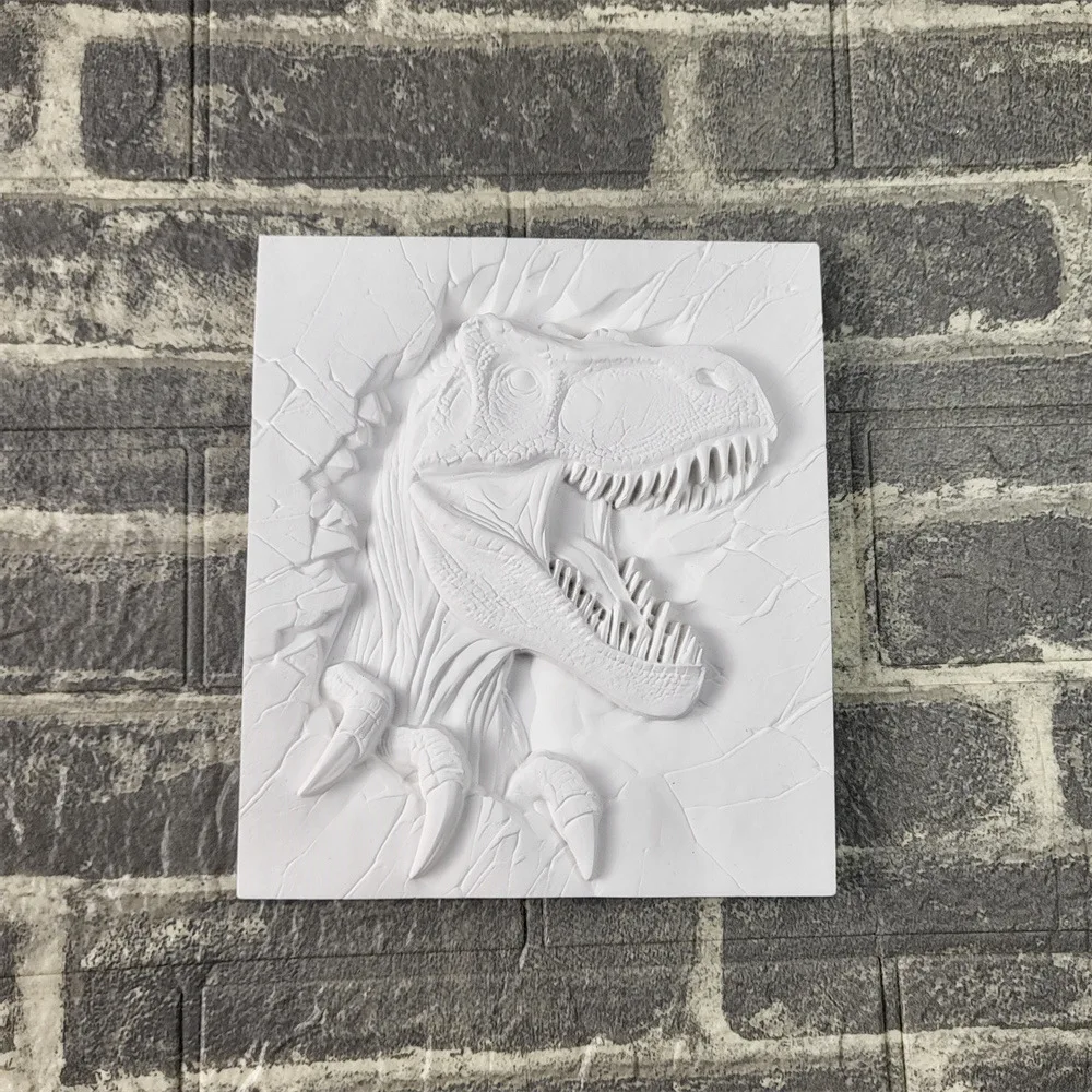 Dinosaur Breaks Through Wall Gypsum Plaster Silicone Molds Home Wall Decoration Dinosaur Picture Cement Concrete Resin Mold