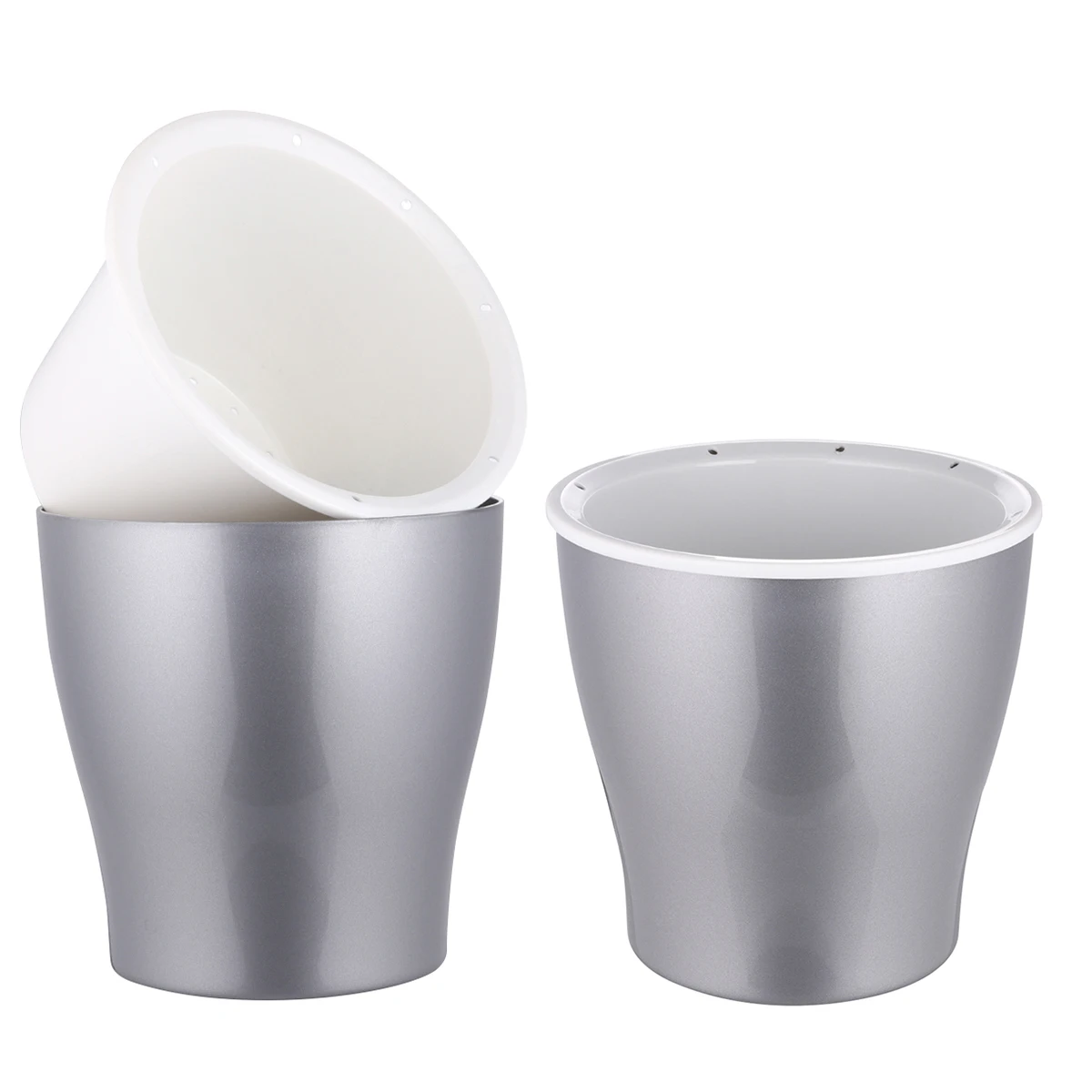 

2pcs Self Watering Flower Pot With Cotton Rope Plastic Planter For Succulents Cacti Durable Garden Home Use Silver Middle Size