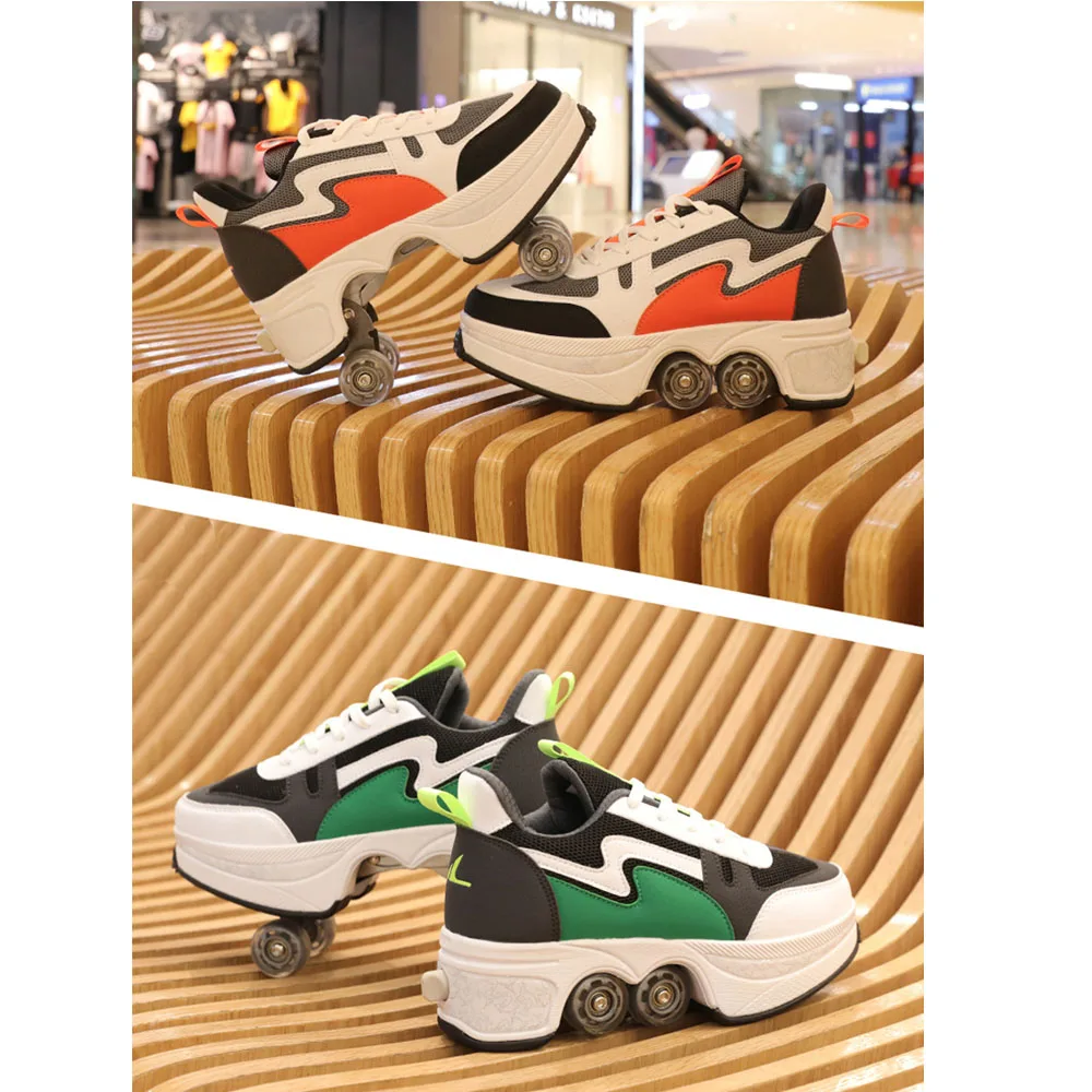 Deformation Roller Skating 2024 Sneakers Deformation Parkour Shoes 4 Wheels Rounds Of Running Shoes For Kids Adults Women Men