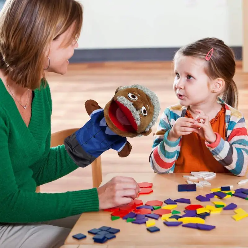 Handpuppe Spielzeug schwarze Menschen Familie Handpuppe Plüschtiere offener Mund Großeltern Mama und Papa Puppenspiel Spielzeug für Jungen Mädchen