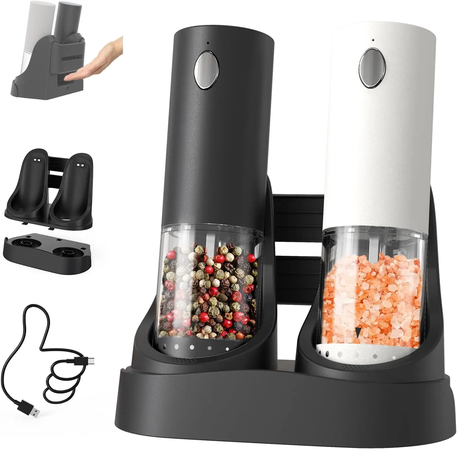 

Electric Salt and Pepper Grinder Set, USB Rechargeable with LED Light, Adjustable Coarseness