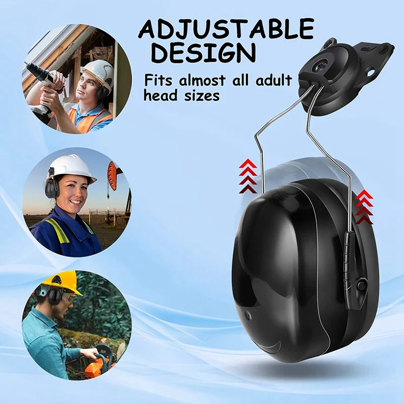 Cap-Mounted Ear Muff, NRR 22DB Adjustable Hard Hat Ear Muffs, Comfortable Cap Mounted Hearing Protection