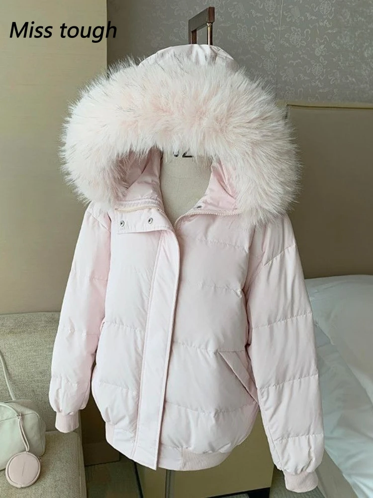 Winter Koreanische Mode Y2k frauen Jacke Rosa Pelz Kragen Warme Mantel Verdickt Abnehmen Design Casual Windjacken Frau Kleidung