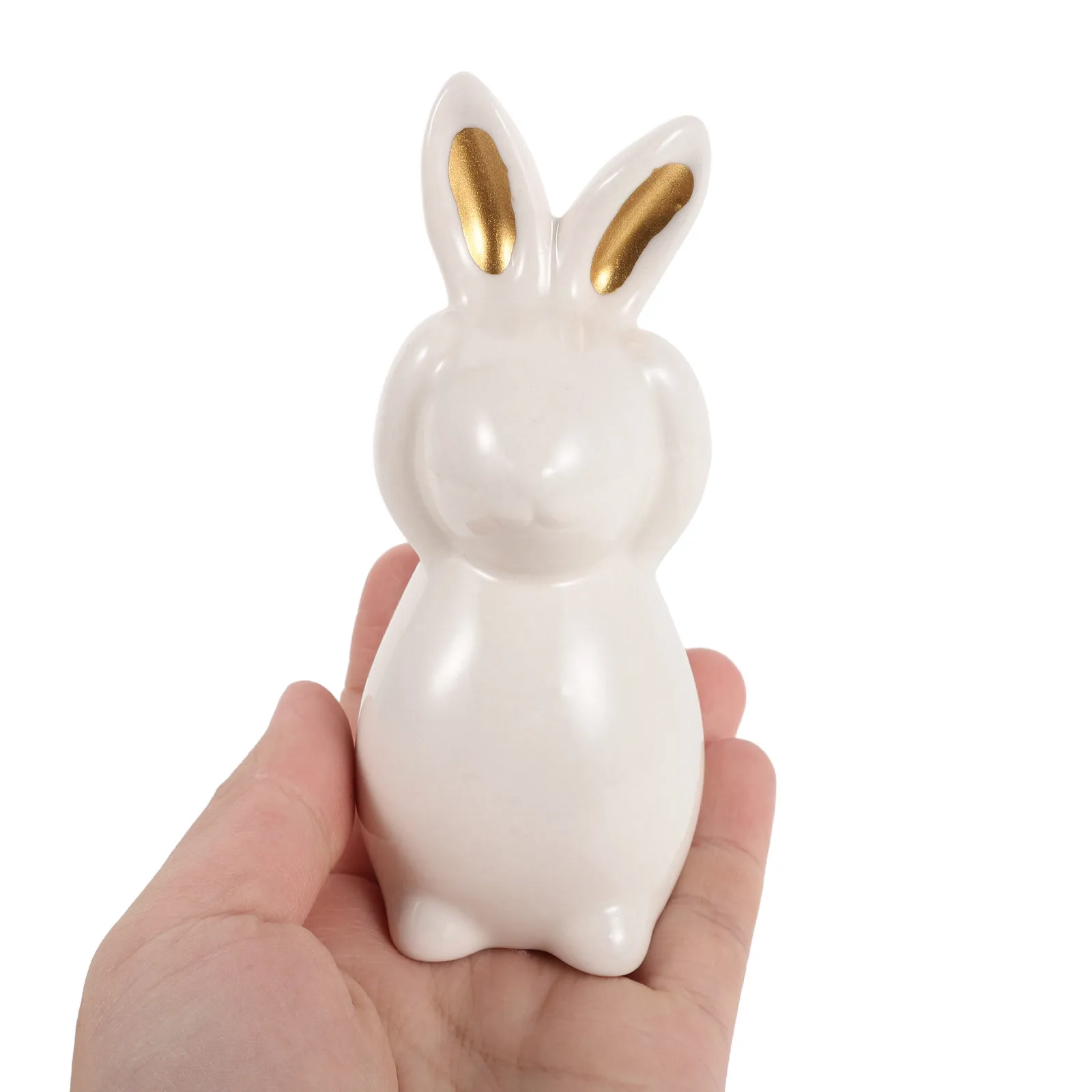 3Pcs Ceramic Bunny Statue Easter Rabbit Ornament No Hear See Speak Porcelain Bunny Figurines Spring Desktop Home Decorative