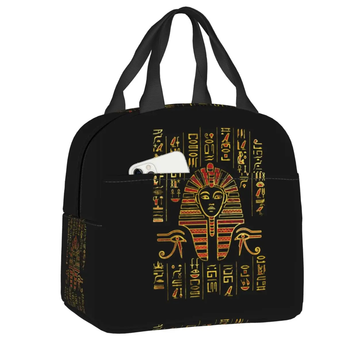 

Custom Egyptian Sphinx On Hieroglyphics Lunch Bag Women Cooler Thermal Insulated Lunch Boxes for Kids School Children