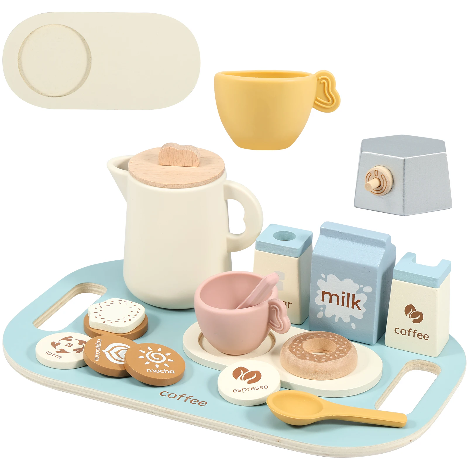 19 Pcs Wood Tea Party Set Colorful Toddler Tea Set Simulation Tea Time Toy Kids Afternoon Tea Set Kids Kitchen Accessories for