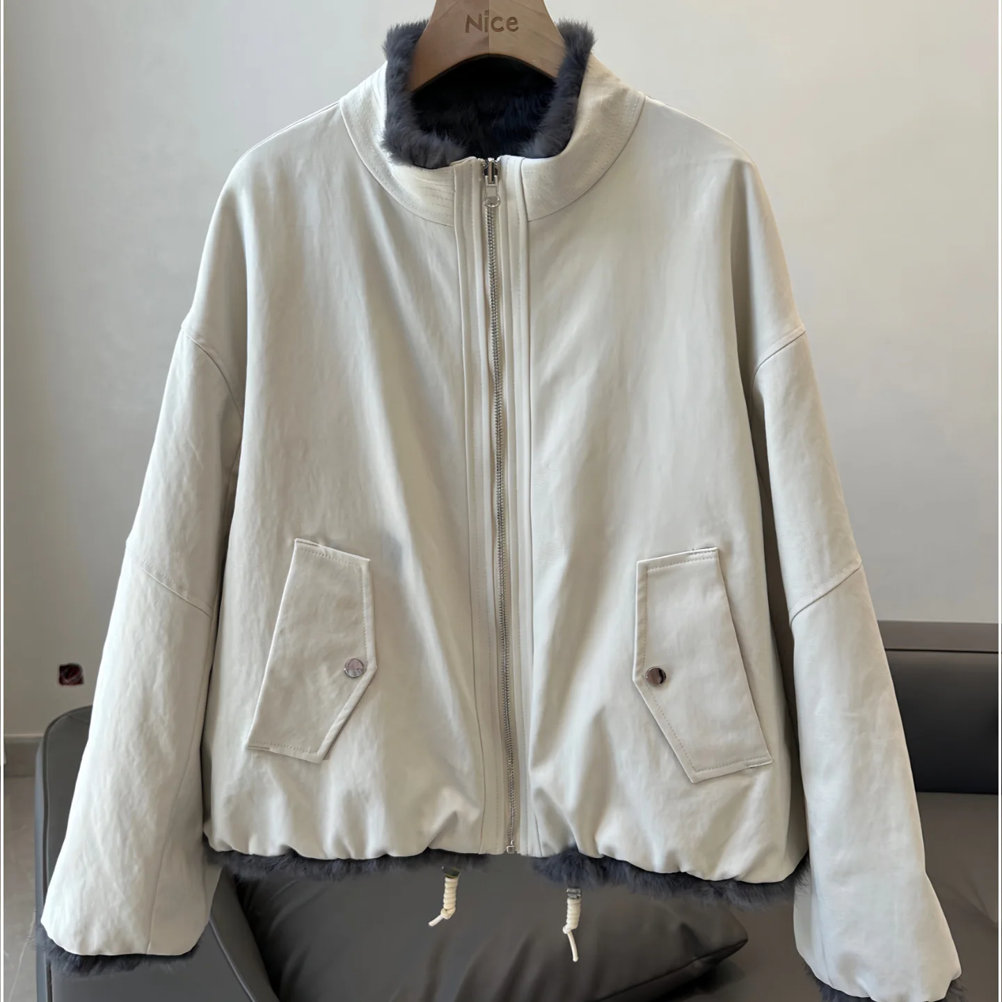 2025 dupla face usar casaco de pele de coelho feminino inverno curto parkas engrossar jaqueta quente solto casaco senhora streetwear outerwear