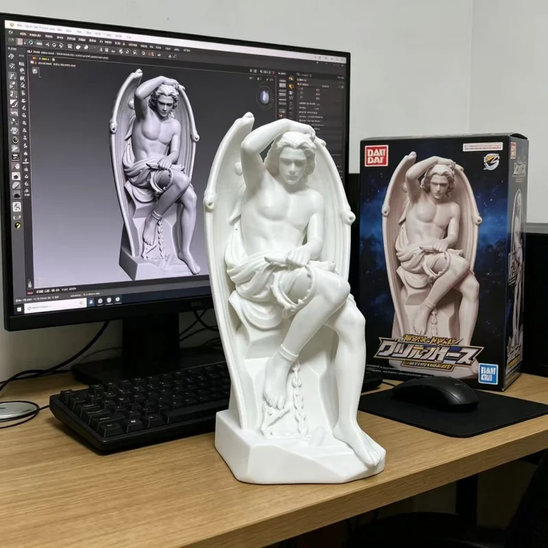 Figura de Lucifer impresa en 3D, adorno de escritorio beige, escultura de anime, decoración para estantería, modelo coleccionable, regalo para aficionados a la colección.