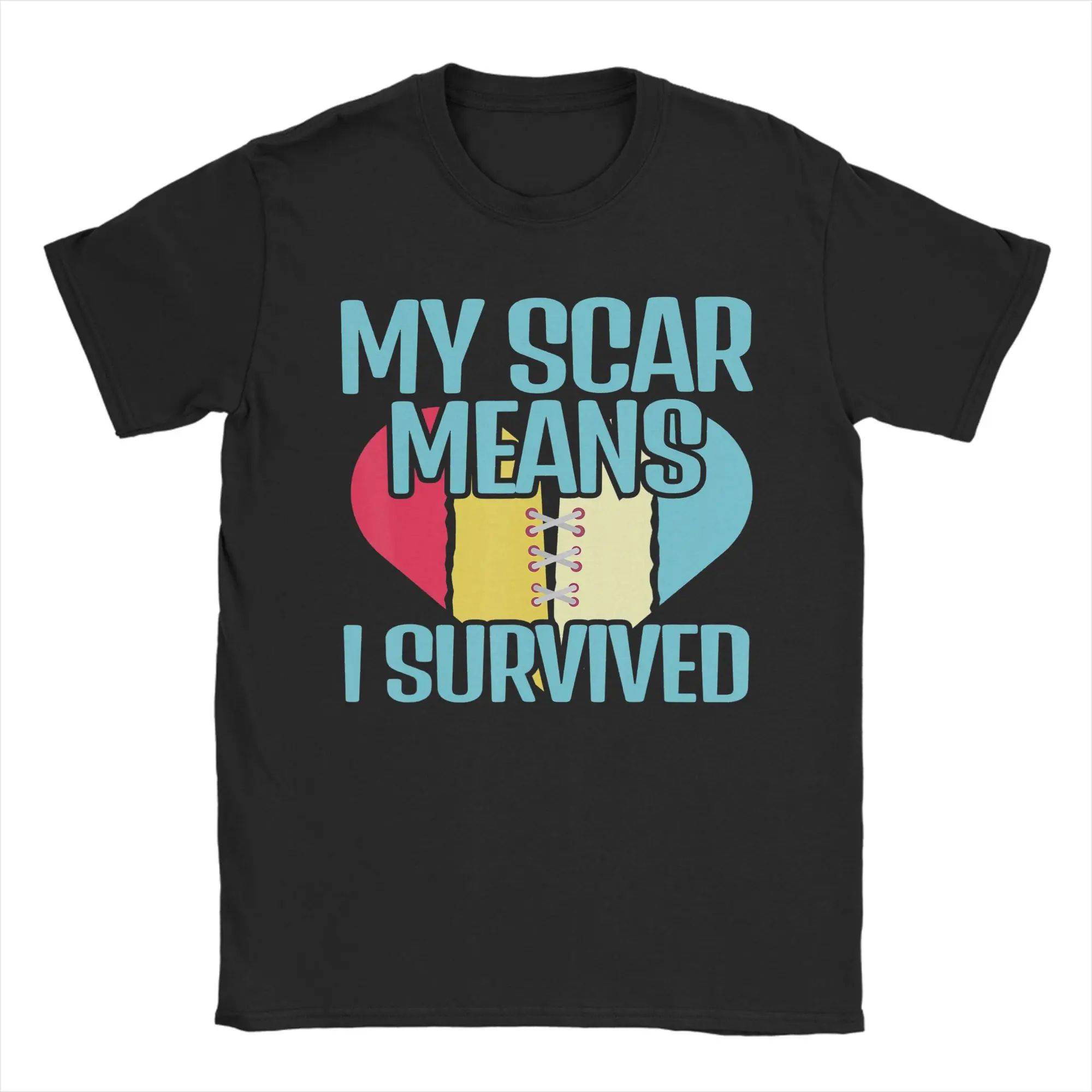 My Scar Means I Survived Heart  Men's T Shirt  Casual Tee Shirt Short Sleeve Round Collar T-Shirt 100% Cotton Plus Size Tops