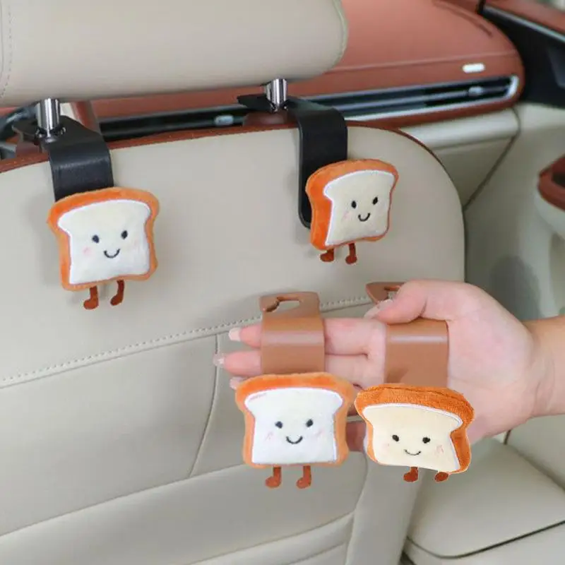 Car Bag Hook Car Headrest Hook With Cartoon Toast Design Car Seat Hook Multifunctional Car Hangers Car Seat Organiser Hooks For