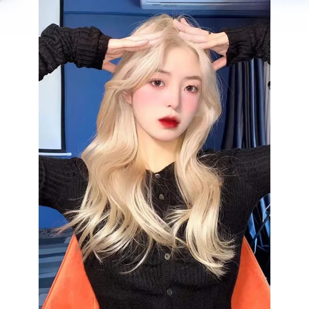 السماء المرصعة بالنجوم منتصف جزءا شعر مستعار أشقر طويل مستقيم الشعر الجانب اجتاحت الانفجارات نمط طويل مجعد موجة غطاء رأس كامل #2