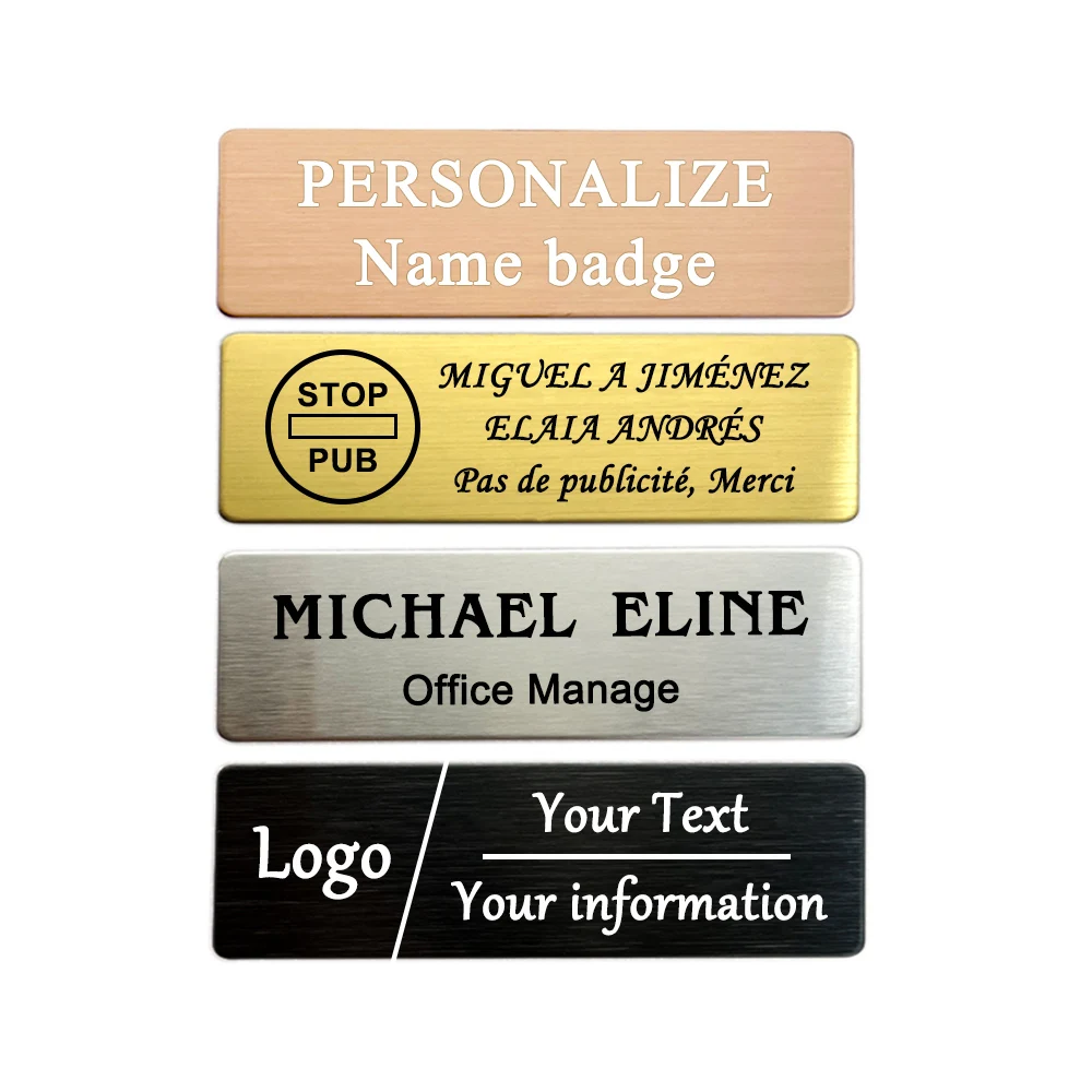 7x2CM Customizable Brooches Pin Personalized Engraved Your Text Logo Business ID Plate Steel Metal Tag Customized Name Badges