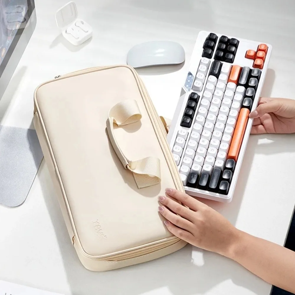 65/75/87/98 Keys Mechanical Keyboard Storage Bag PU Leather Thickened Fabric Keyboard Protective Bag Large Capacity Portable