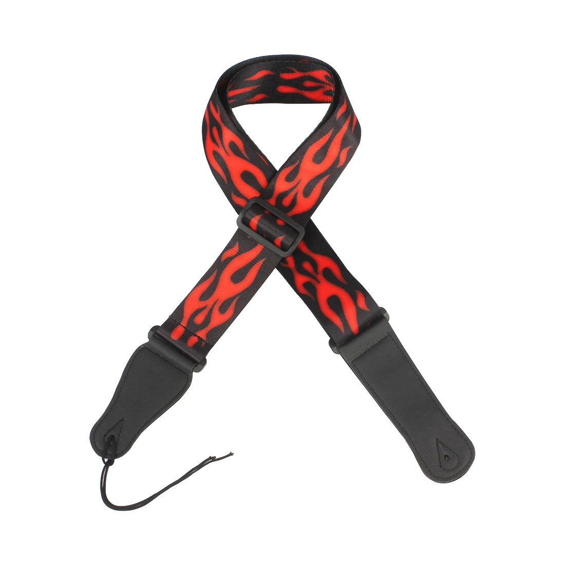 Jacquard Strap with Leather Ends Adjustable Buckle Electric Guitar Acoustic Strap Red Flame Print