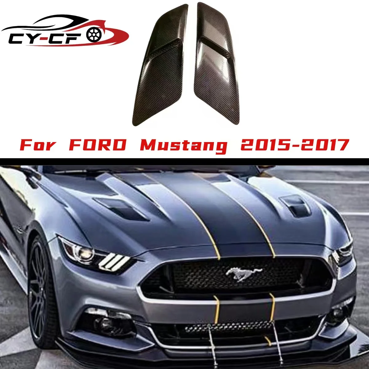 

For Ford Mustang GT500 2015-2017 Carbon Fiber Engine Hood Air Outlet Vent Trim Splitter Panel Body Kit Car Accessories