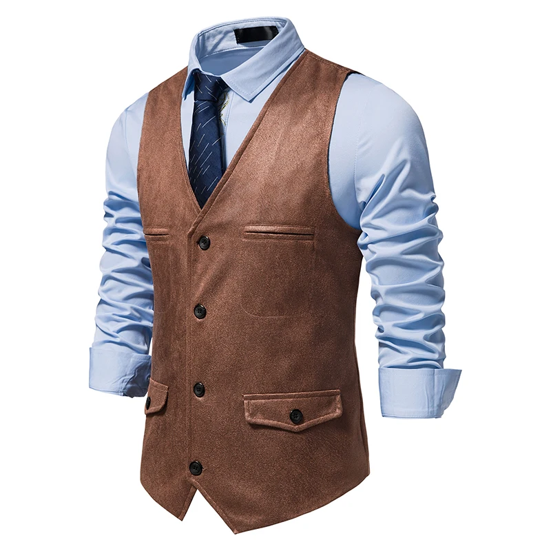 European and American V-neck Suede Single-breasted Jacket Vest