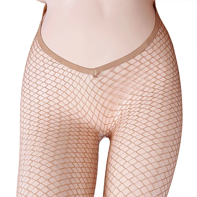 sexy pantyhose female Mesh women tights stocking slim V-waist gold silver hollowed fishnet stockings club party hosiery TT101