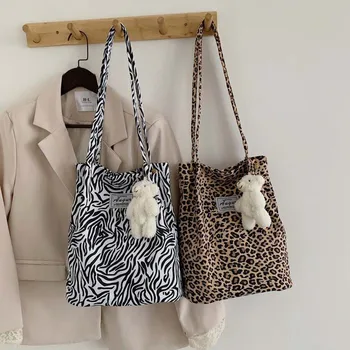 레오파드 무늬 패션 캔버스 대용량 스토리지 쇼핑백, 한국 시크 빅 여성 캐주얼 토트백, 핸드백 숄더백