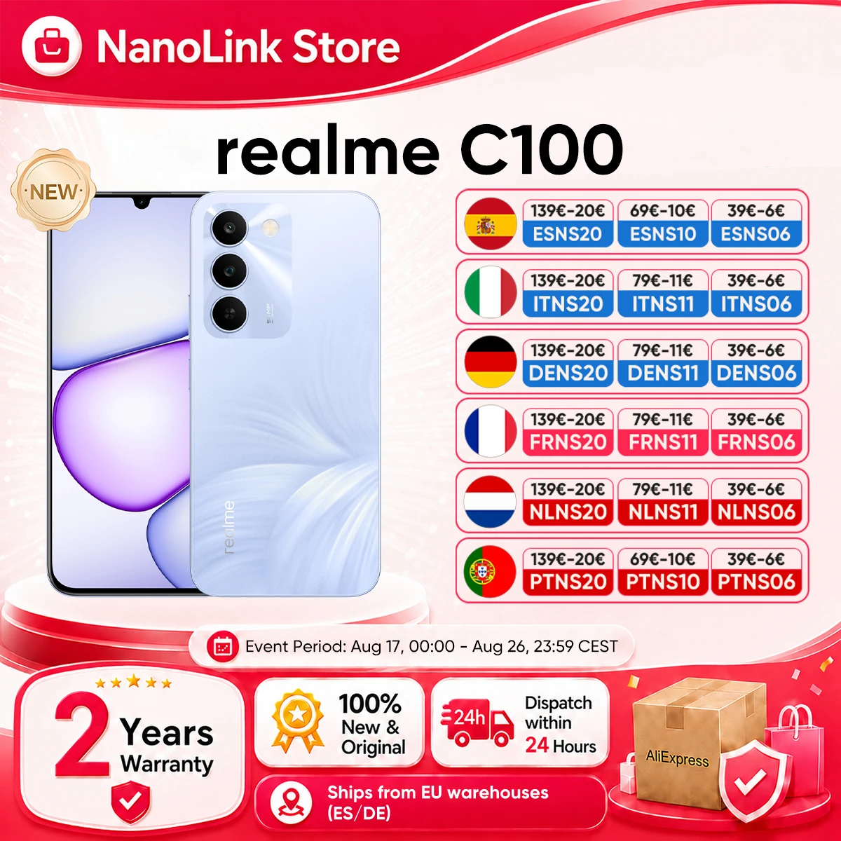 Teléfono Inteligente Original realme C100 5G, Versión EU, Batería de 6600mAh, Carga Rápida de 45W, MediaTek Dimensity… — oferta en AliExpress