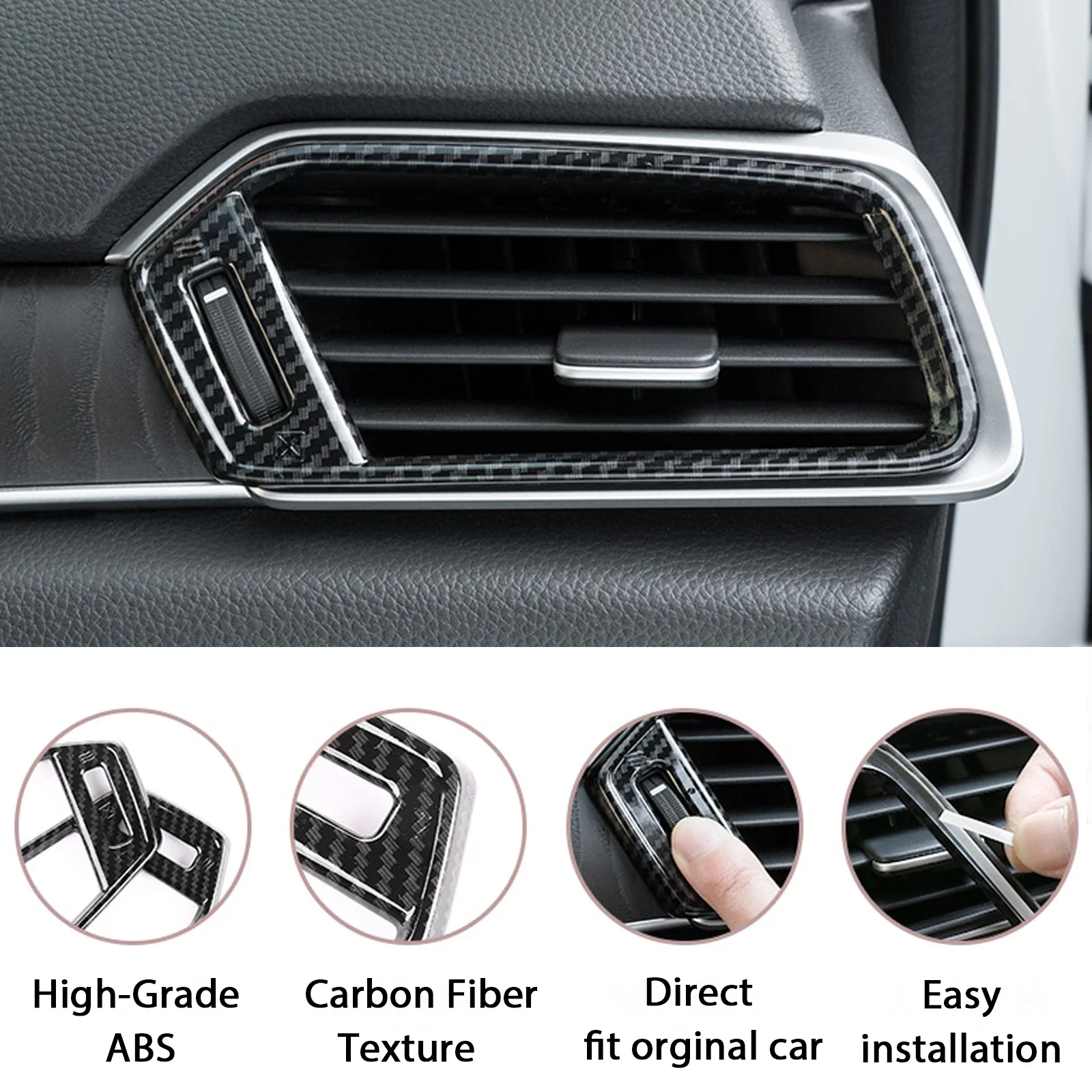 Carbon Fiber Style Interior Dashboard Air Vent AC Outlet Cover Molding Trim Decals For Honda Accord 10th Gen 2018 2019 2020 2021