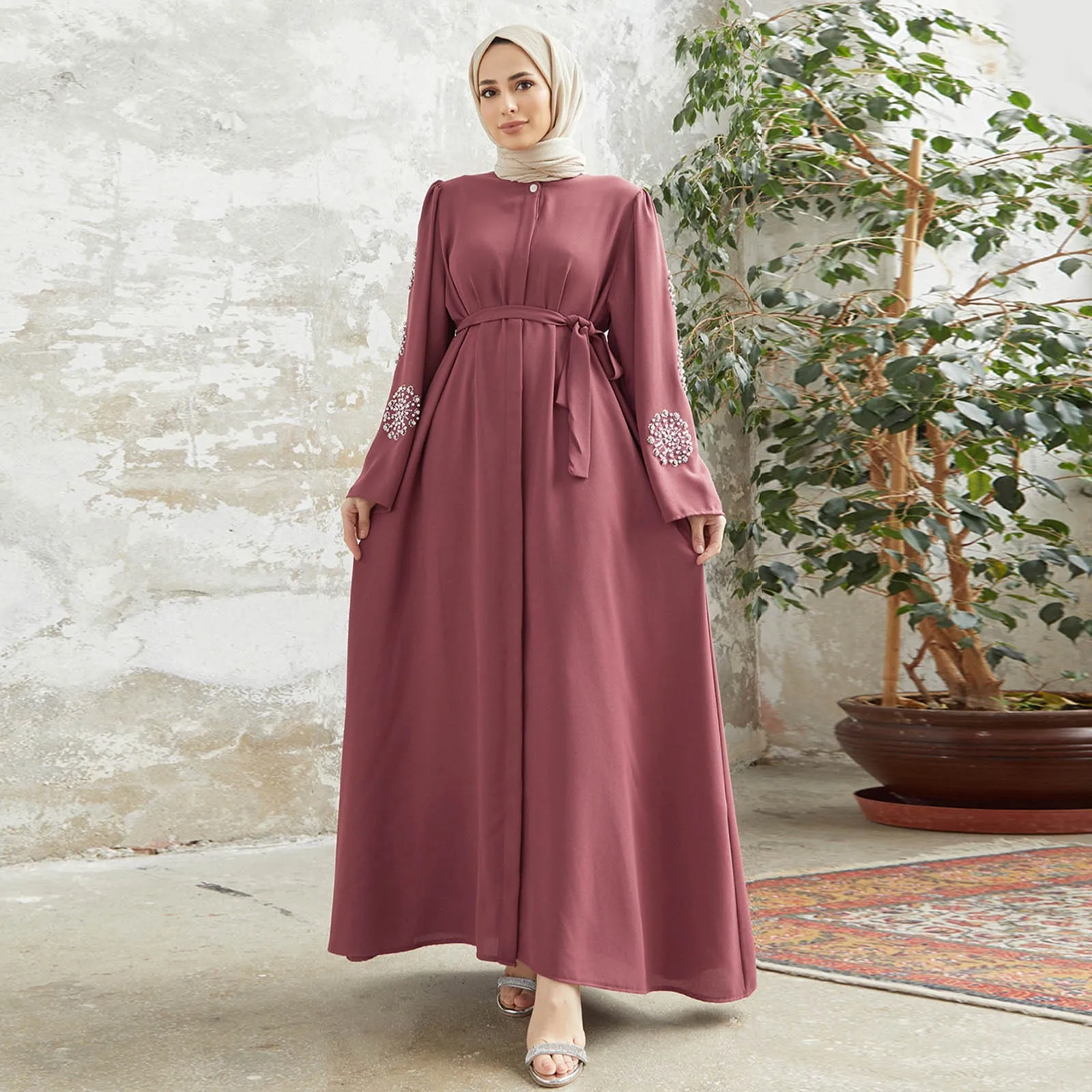 

Dubai Women Muslim Abaya Beaded Maxi Dress Turkey Kaftan Modest Eid Ramadan Robe Musulmane Arab Caftan Islamic Clothing Vestido