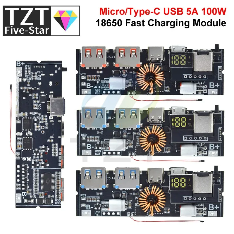 Produktbild von Lademodul 100W 5-Port – DC 12–30 V, Typ-C/USB, PD/QC 2.0/3.0 Für Powerbank & DIY
