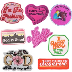 Pink Style Emblem Embroidered Cloth Stickers Cartoon Flowers DIY Iron Clothing Patches