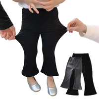 Korean Style Girls Elastic Leggings Spring Autumn Solid Color Flat Waist Micro Flare Pants for Toddlers 1-6 Years