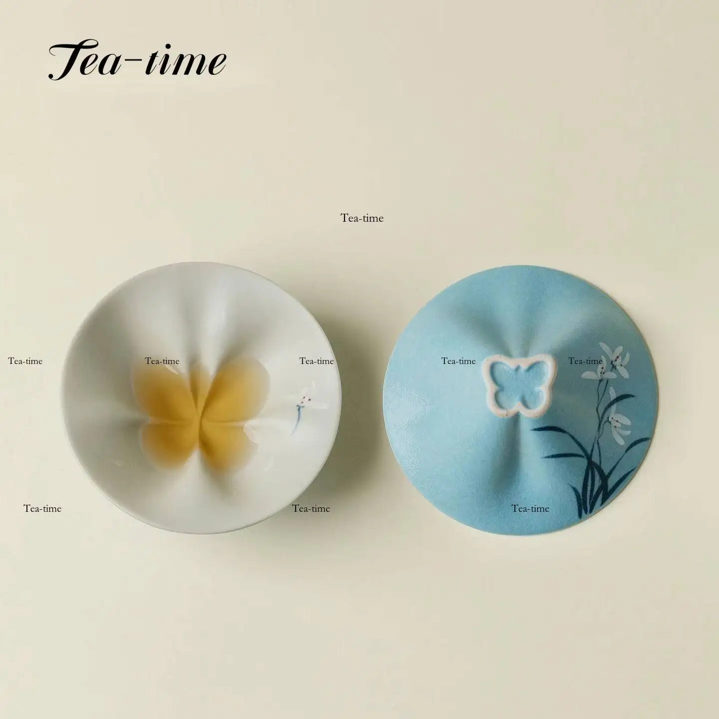 Hand-Painted Orchid Ceramic Tea Cup Conical Teacup Light Lake Blue Cups Teacups Tool Maker Pottery Puera Porcelain Puer Chinese