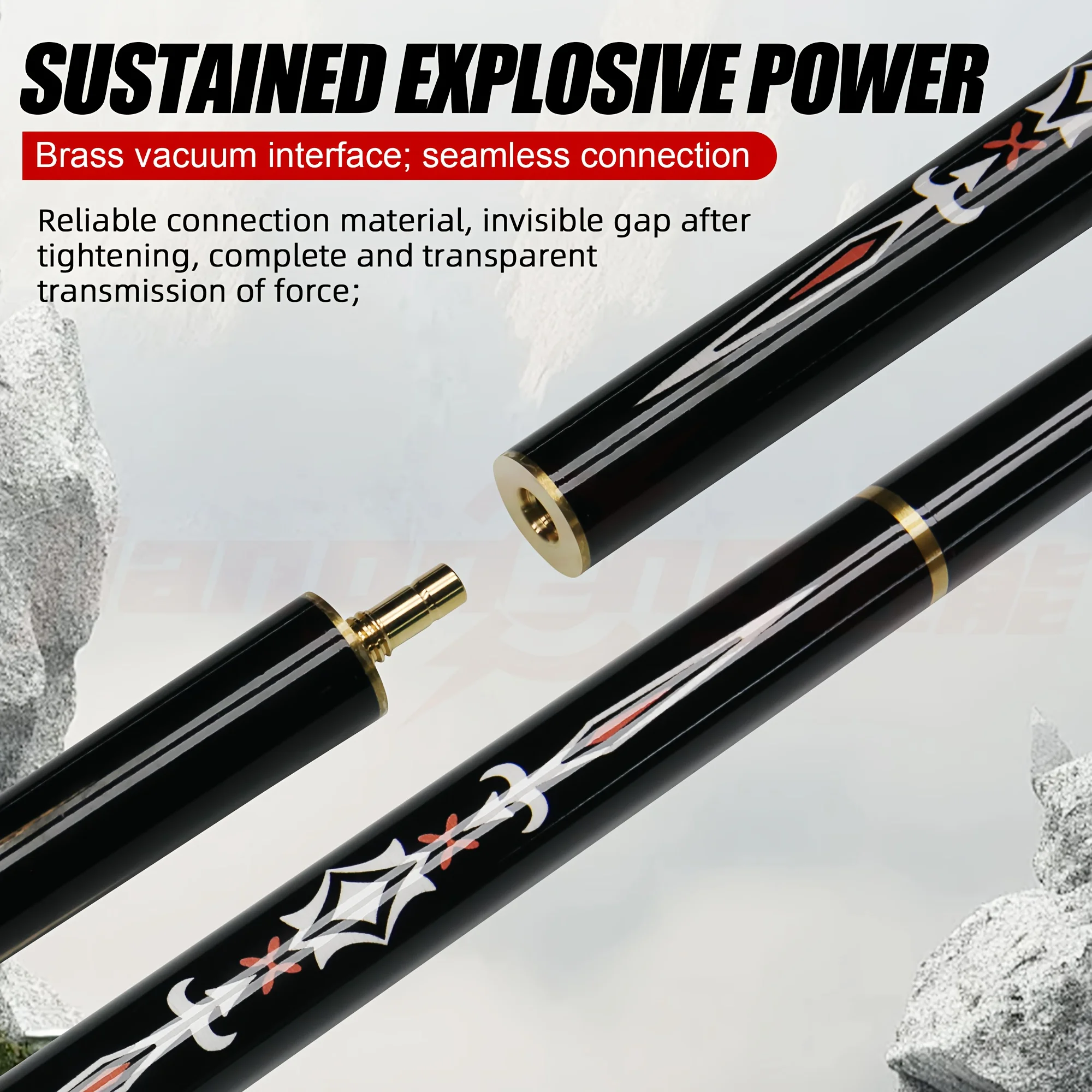 hit product3/4 Split Pool Cue - 11.5mm Black  Color   Bohemian Style Wood Tip Brass Vacuum Interface Billiard Stick