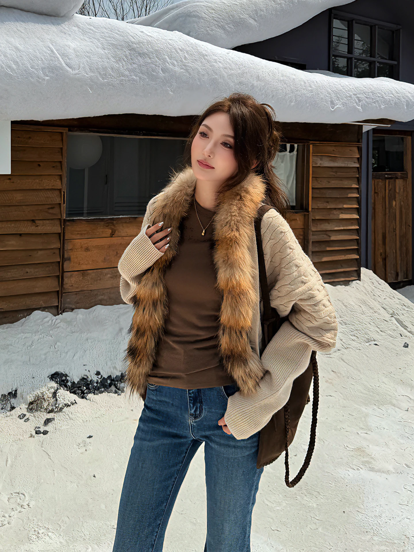 

Теплое повседневное пальто с меховым воротником и узором от Li Ynuo Moprobably, женская утепленная верхняя одежда с длинными рукавами