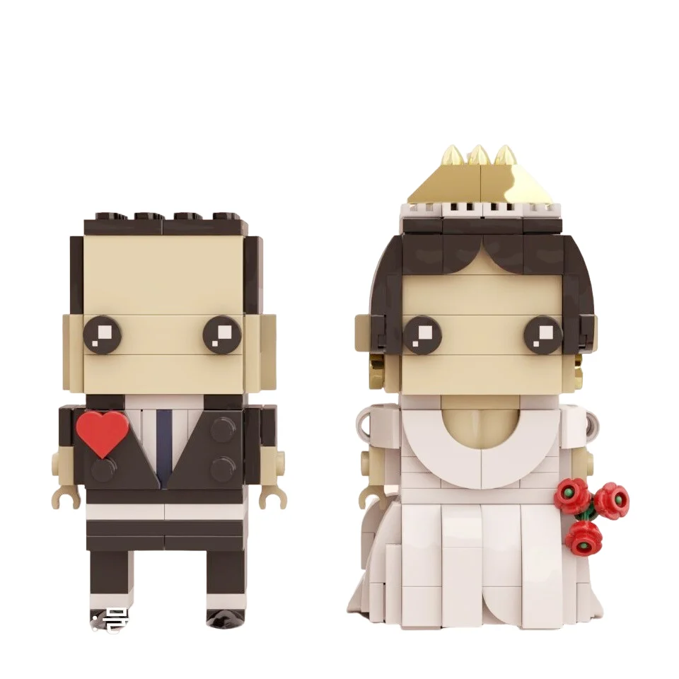 Brickheadz-figura mini ação, feita de plástico abs, casar com os amantes, noiva e noivo, brinquedos