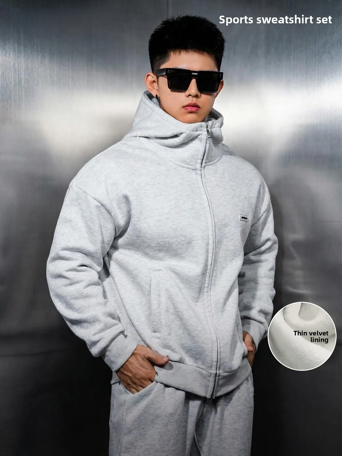 

Thiened Fce повседневный комплект спортивной одежды, мужская свободная толстовка с капюшоном, спортивные штаны, комплект из двух предметов для молодых мужчин зимой
