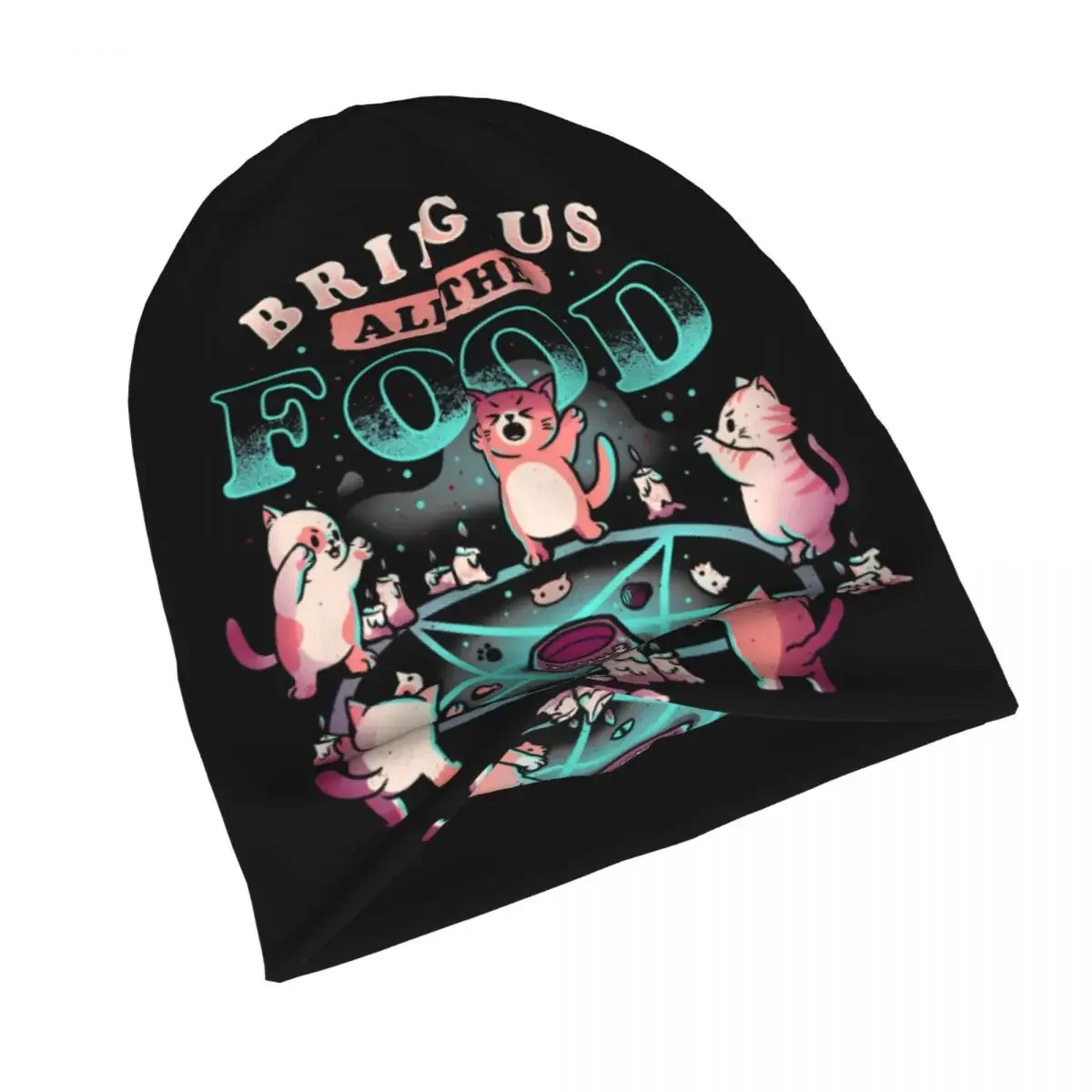 Bring Us All The Food Evil Hungry Cat Bonnet Homme Outdoor Thin Skullies Beanies Baphomet Satan Lucifer Caps For Men Women Hats