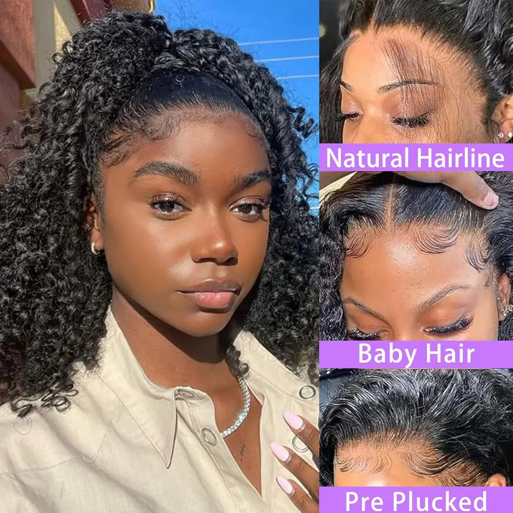 16 Inch Bob Wig Human Hair 13x4 Frontal Lace Wig 250% Density HD Lace Front Wigs Human Hair Pre Plucked Short Bob Wigs for Women Real Human Hair Curly Natural Black view 6