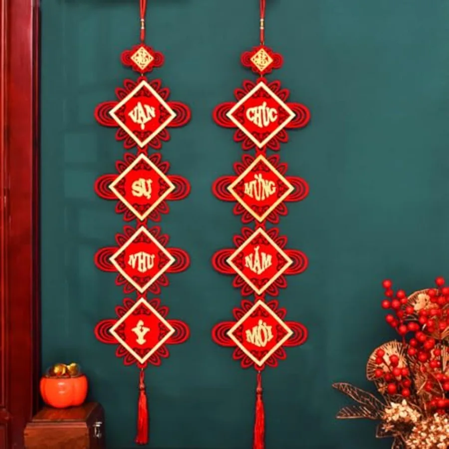 

LOONELO Вьетнамские новогодние красные подвесные куплеты 2026, баннер для Азиатского Весеннего фестиваля, декор для Вьетнама, традиционный вьетнамский декор