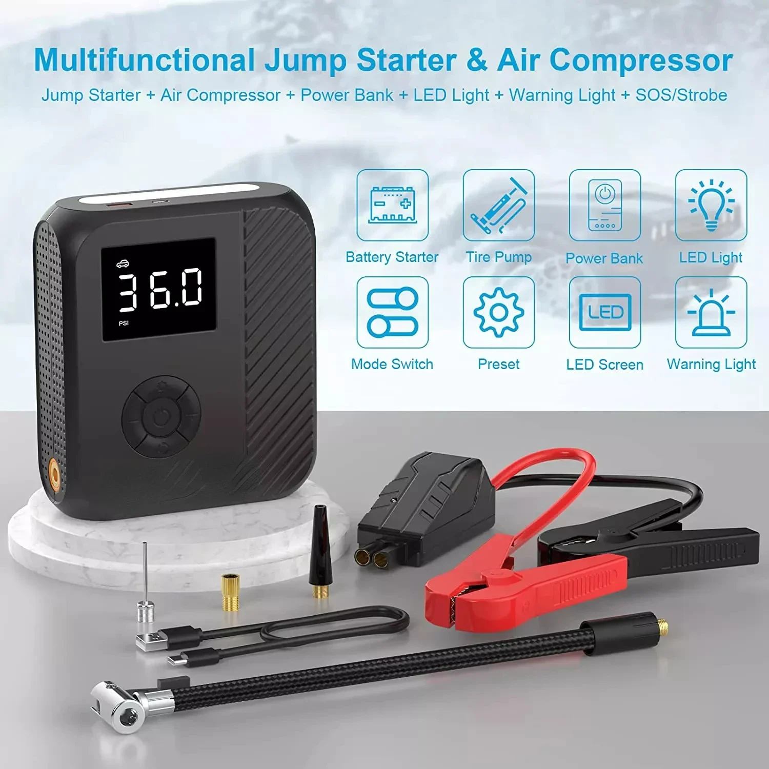 Hot Sale Portable Multi-function 12000mAh 14000mAh 1000A Car Jump Starter 12V Starting Device Pack With Car Tire Air Pumpcheap A