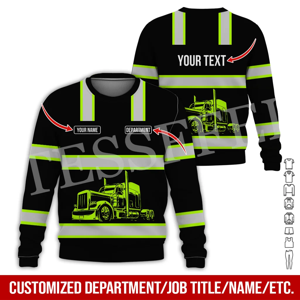 Custom Name Cosplay Worker Heavy Equipment Tow Truck Multicolor Retro Tattoo 3DPrint Harajuku Casual Pullover Jacket Hoodies A24