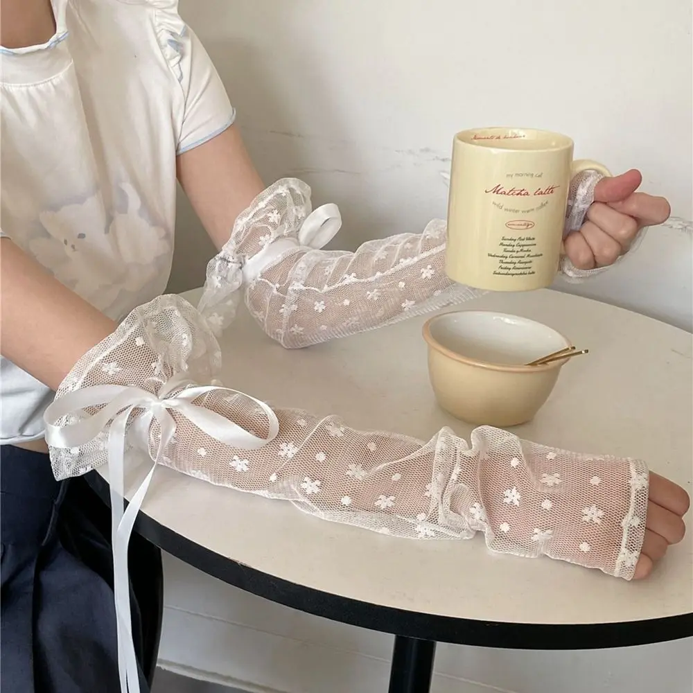 Mesh Sun Protection Driving Gloves Hollow Lolita Anti-UV Sunscreen Sleeve Long Sleeve Glove Lace Arm Warmers Ice Silk Sleeves
