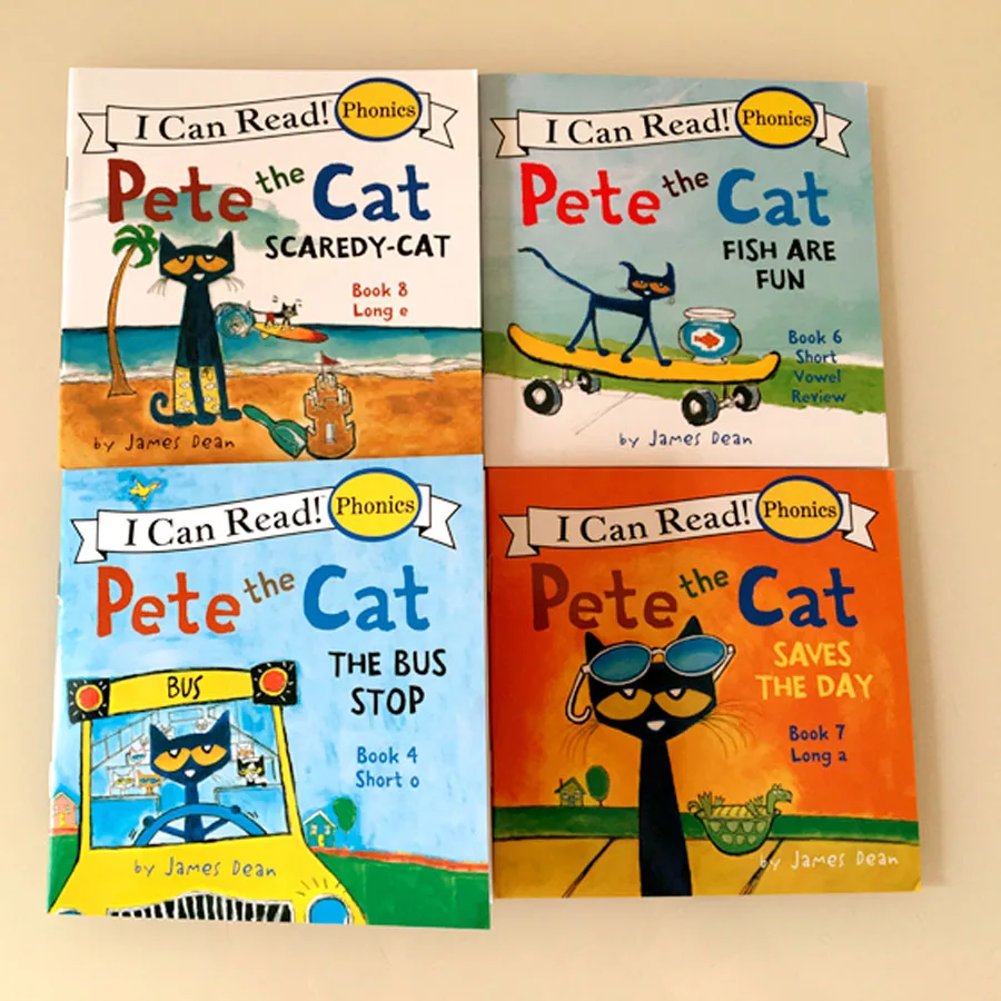 Libros en inglés de mano pequeña para niños, libros de imágenes portátiles de gato de Pete, historias famosas, juego de lectura de aprendizaje, 12