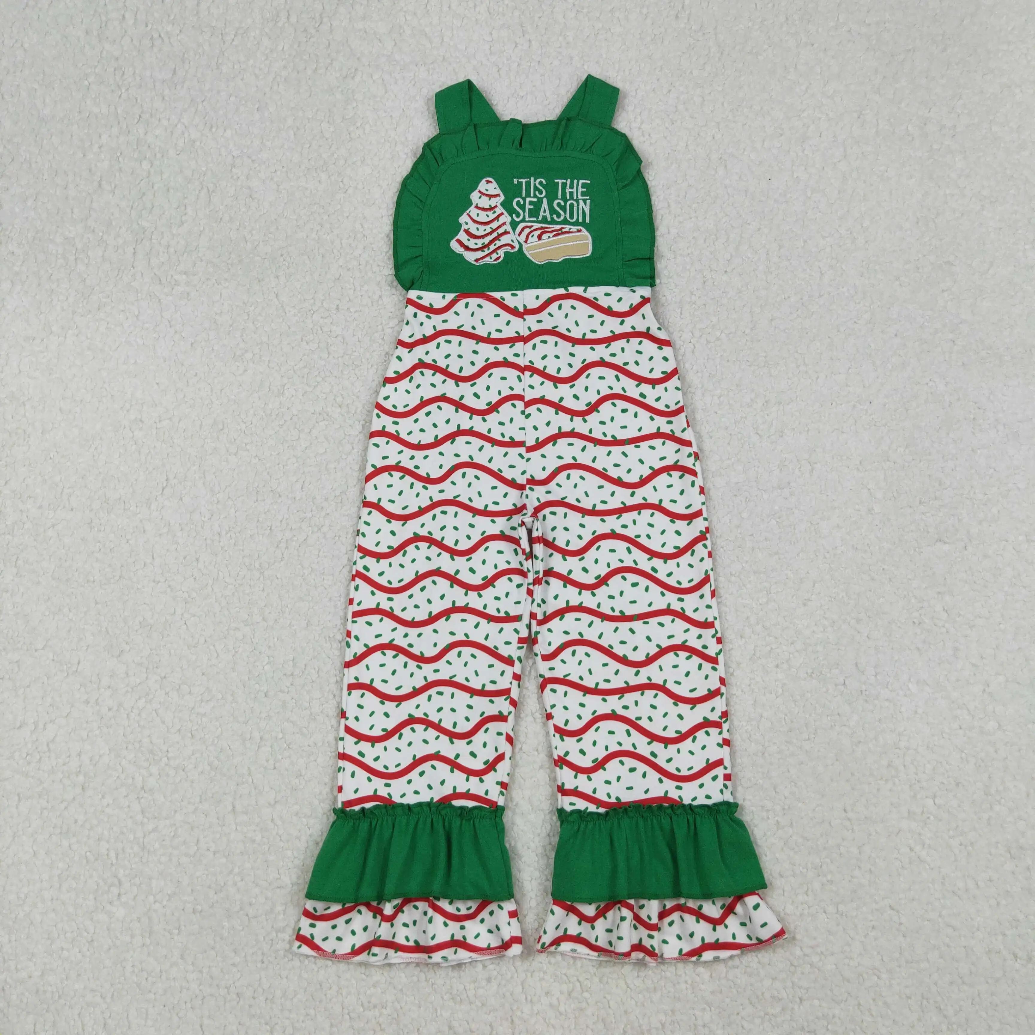

Sibling Embroidery Baby Girls Green Strap Red Stripe Trees Ruffle Pant Jumpsuits Santa Pink Tie Dye Kids Girls Overalls