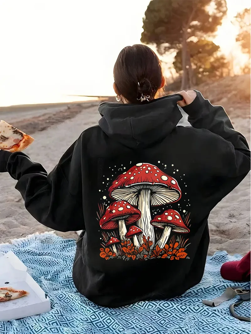 New Mushroom Printed Women\'s Hoodies Women\'s Casual Clothing Y2K Vacation Women\'s Autumn and Winter Hoodie Women\'s Clothing