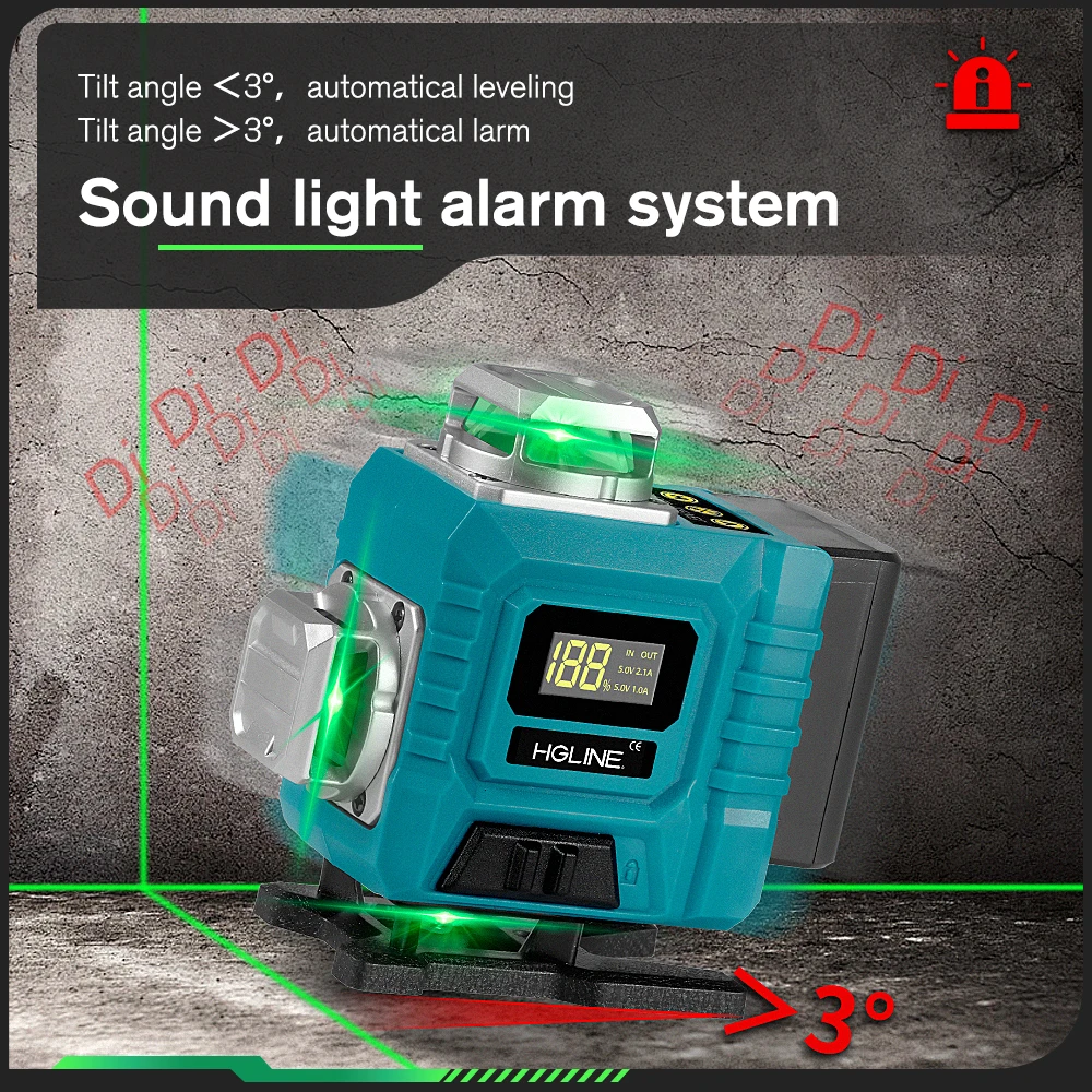 Imagem -05 - Hgline 16 Linhas Laser Nível 4d Linha Verde 360 ° Instrumento de Nível Laser de Super Potência com Controle Remoto Horizontal Vertical 30m App